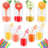 300 Pieces Drink Pouches Adult with Straws Set, Heavy Duty Hand Held Translucent Reclosable Plastic Smoothie Bags Disposable Wine Juice Pouches for Cold Hot Drinks, 400-500 ml