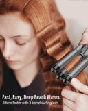 Waver Curling Iron Curling Wand - BESTOPE PRO 5 in 1 Curling Wand Set with 3 Barrel Hair Crimper for Women, Fast Heating Crimper Wand Curler in All Hair Type - Gray