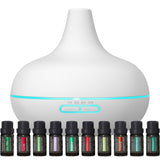 Ultimate Aromatherapy Diffuser & Essential Oil Set - Ultrasonic Diffuser & Top 10 Essential Oils - Modern Diffuser with 4 Timer & 7 Ambient Light Settings - Therapeutic Essential Oils - Matte White