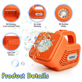 Bubble Maker for Kids, Durable and Portable Automatic Bubble Machine, Automatic 20000+ Bubble Machine for Christmas, Parties, Suitable for Indoor and Outdoor, orange Fansteck