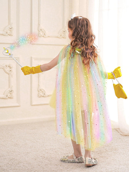 Popsunny Light Up Princess Dress Up Cape Costume for Girls 3 4 5 6 Years Old, Kids Birthday Christmas Halloween Party Gift Yellow