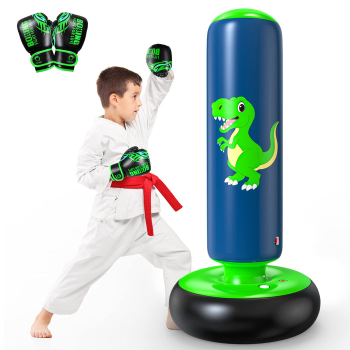 QPAU Punching Bag for Kids 3-6, Inflatable Dinosaur Toy, 48 in, Green