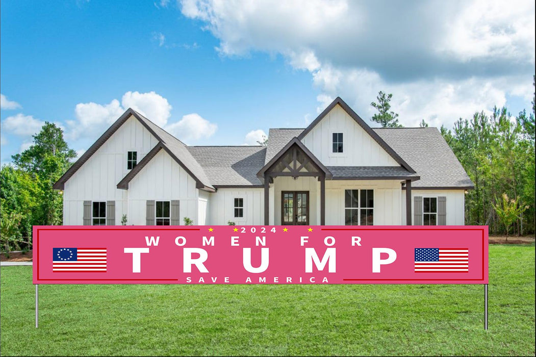Women For Trump Banner Flag with Brass Grommets,Pro Trump 2024 Proudly Voting For Donald Trump Political Election Outdoor Sign House Banner Polyester Yard Lawn Outdoor Decor 98X18''