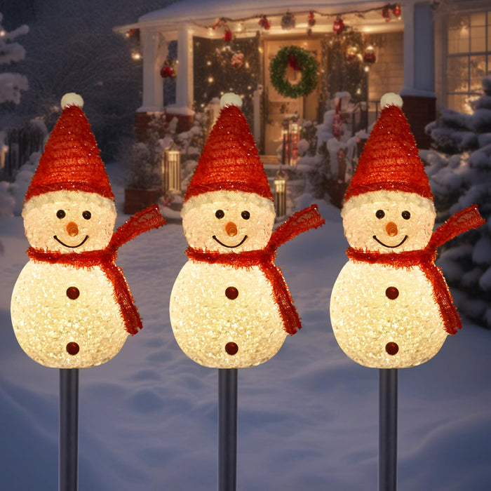 Solar Christmas Pathway Lights Outdoor Decor, Set of 3 Led Snowman Stake Lights, Waterproof Walkway Landscape Lights for Winter Yard, Garden, Solar Christmas Decorations (3pcs-Snowman B)