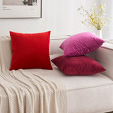 MIULEE Pack of 2 Christmas Bright Red Velvet Throw Pillow Covers 18x18 Inch Soft Solid Decorative Square Set Cushion Cases for Spring Couch Sofa Bedroom