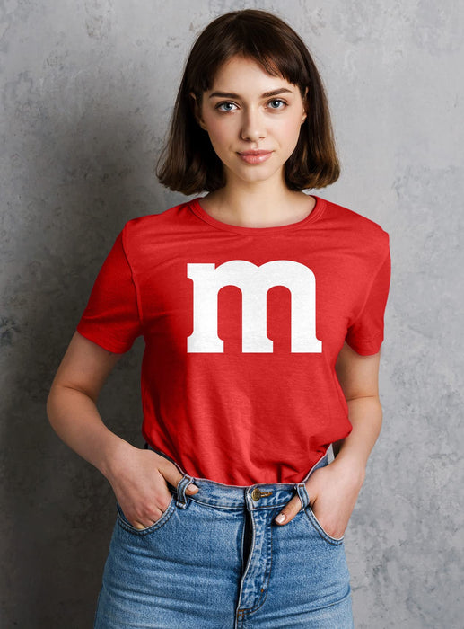 M Halloween Team Costume Funny Party Women's T-Shirt, 2XL, Red