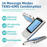 Stimease TENS Unit Muscle Stimulator, 24 Modes Dual Channel Rechargeable TENS EMS Machine for Pain Relief Therapy with 20 Electrode Tens Unit Replacement Pads