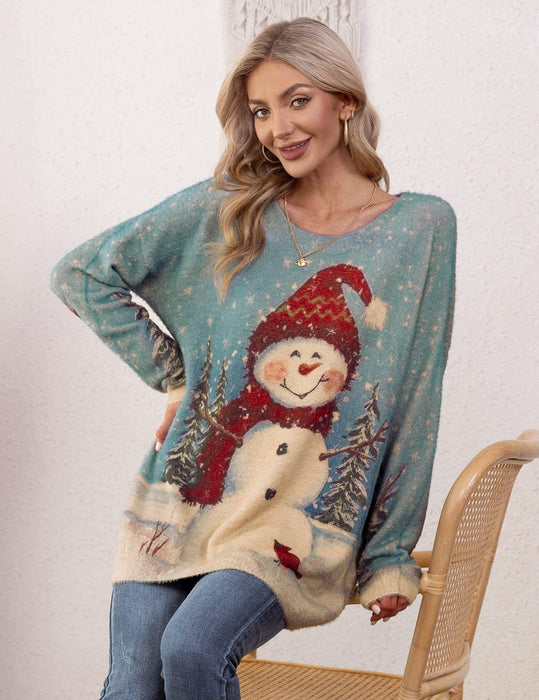 YESNO Ugly Christmas Sweater for Women Funny Snowman Graphic Printed Pullover Sweaters M S01 CR121