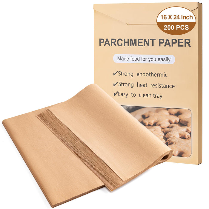 200Pcs Parchment Paper sheets, 16 x 24 Inches Non-Stick Precut Baking Parchment,Unbleached,Parchment Paper For Baking,Fryer, Cooking,Oven,Perfect for Bread, Cakes, Barbecue