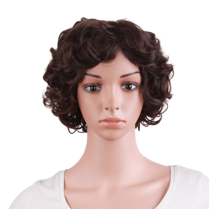 MapofBeauty 11.8 Inch/30 cm Special Elderly Short Curly Fashion Wigs(Dark Brown)