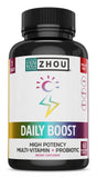 Zhou Nutrition Daily Boost Multivitamin with Probiotic, Zinc, Vitamin C, D3, B Complex for Immune Support, Energy and Digestive Health | Vegan, Gluten Free, Soy Free | 60 Servings