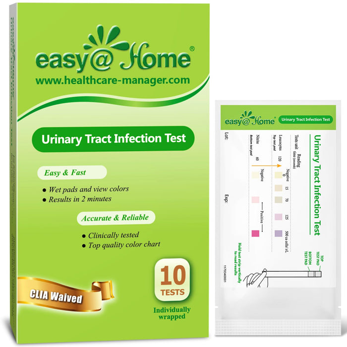 Easy@Home 10 Individual Pouch Urinary Tract Infection FSA Eligible Test Strips, UTI Urine Testing Kit for Urinalysis and Detection of Leukocytes and Nitrites- (UTI-10P)