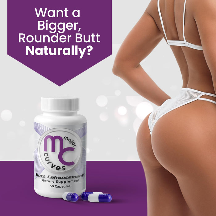 Major Curves Butt Enhancement Pills - Booty Capsules for Fast Bum Bum Growth - Lift, Tone, Firm and Tighten That Perfect Peach for a Fuller Appearance, Reduce Cellulite (1 Bottle)