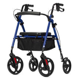 ELENKER Rollator Walker with 10” Wheels, Sponge Padded Seat and Backrest, Fully Adjustment Frame for Seniors, Blue