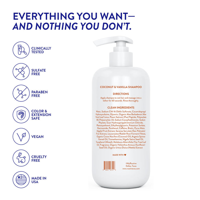 Routine Wellness Anti-Thinning Shampoo for Thinning Hair - Biotin DHT Blocker Women & Men - Color Safe Shampoo for Hair Loss & Healthy Hair - Coconut & Vanilla - 14oz