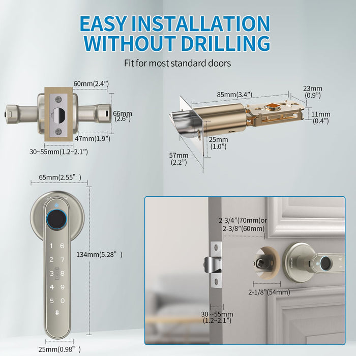 ENOKER Smart Fingerprint Door Lock - 5 in 1 Keyless Entry Door Knob Lock with Handle APP/100 Fingerprints/IC Cards/Passcode/Key, Electronic Biometric Door Deadbolt Keypad for Bedroom Home Office Hotel