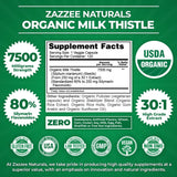 Zazzee USDA Organic Milk Thistle 30:1 Extract, 7500 mg Strength, 120 Vegan Capsules, 80% Silymarin Flavonoids, Standardized and Concentrated 30X Extract, 100% Vegetarian, All-Natural and Non-GMO