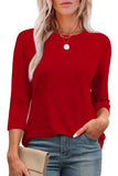 XIEERDUO 3/4 Length Sleeve Womens Tops Dressy Casual Crewneck Pleated Tunic Tops Loose Fit Christmas Red M