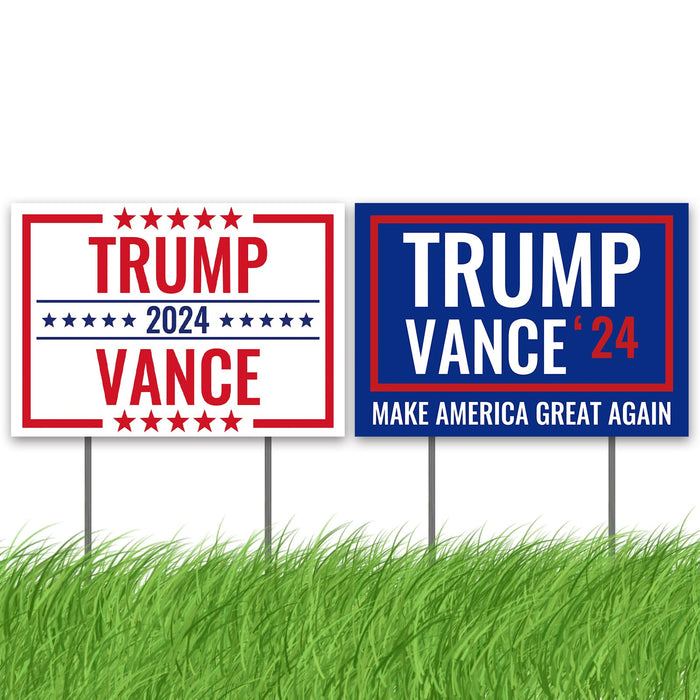 QIONG MENG Trump Vance 2024 Yard Sign 2 Pack, Take America Back Trump Decorative Yard Sign with H-Stakes for Home Lawn Garden Yard Outdoor Decorations 12x18 Inch