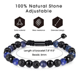 CARITATE Blue Beaded Bracelets for Men Boys - 6mm Lapis Lazuli Obsidian Lava Beads Mens Bracelet Set for Couples - Christmas Gifts Birthday Gifts Mens Jewelry for Boyfriend Husband Him