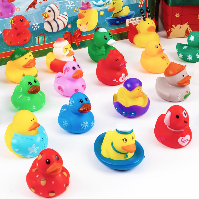 2024 Advent Calendar Christmas Ducks Kids- 24pcs Rubber Duck Xmas Advent Calendar 24 Days of Christmas Countdown Fun Duck Bath Toys for Winter Xmas Holiday Gifts Baby Shower Party Favors Girls Boys