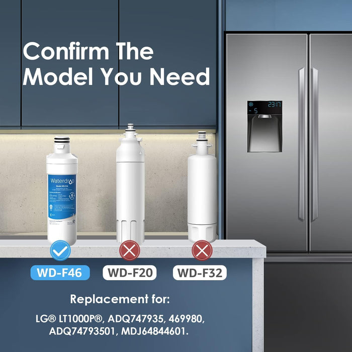 Waterdrop LT1000PC ADQ747935 Refrigerator Water Filter and Air Filter, Replacement for LG® LT1000P®, LMXS28626S, LFXS26973S, LFXS26596S, LFXS28596S, ADQ74793501, ADQ74793502 and LT120F®, 2 Combo