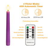 Yunsheng Flameless Advent Candles Purple and Pink, 8 Inch Battery Operated LED Advent Taper Candles with Remote Timer, 3D Wick Warm White Flicker Flame for Christmas Advent Rituals and Wreath,Set of 4