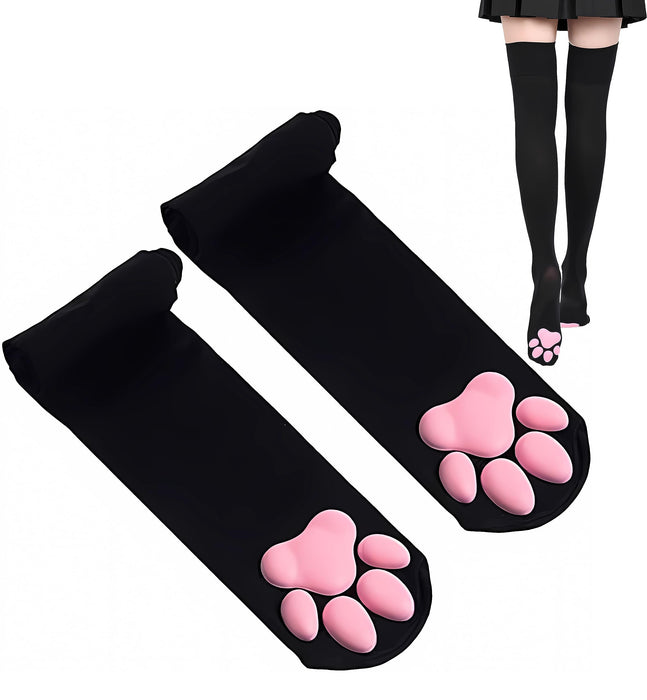 SUPTEC Cat Paw Thigh High Socks for Women, 3D Toe Beans Cat Cosplay, Black