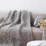 Chunky Knit Blanket Throw 40"×40", Hand Knitted Warm Chenille Throw Blanket, Home Decor Soft Thick Yarn Cable Knit Blanket, Soft Breathable Fleece Banket Christmas for Couch Bed Sofa Best Gift (Gray)