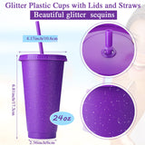 Potchen 72 Pcs Christmas Glitter Reusable Cup with Straws and Lids, Plastic Tumbler with Lids and Straws Bulk Color Party Coffee Cup (710 ml/ 24 oz)