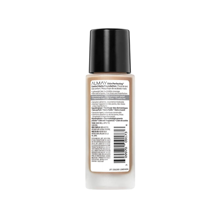 Almay Skin Perfecting Comfort Matte Foundation, Hypoallergenic, Cruelty Free, -Fragrance Free, Dermatologist Tested Liquid Makeup, Neutral Beige, 1 Fluid Ounce