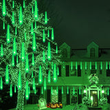 Weepong Halloween Lights Outdoor, Meteor Shower Lights Christmas Lights for Halloween Decorations, 8Tube 192LED Snow Falling Rain Icicle String Lights for Xmas Christmas Decor Tree Party,UL Plug Green