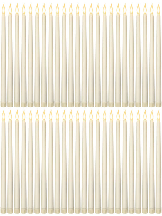 Funtery 48 Pcs Flameless LED Taper Candles Fake Candles Battery Operated Candles Bulk 11 Inch Flickering Taper Candles LED Tall Candles for Christmas Valentine's Day Church Wedding(Ivory)