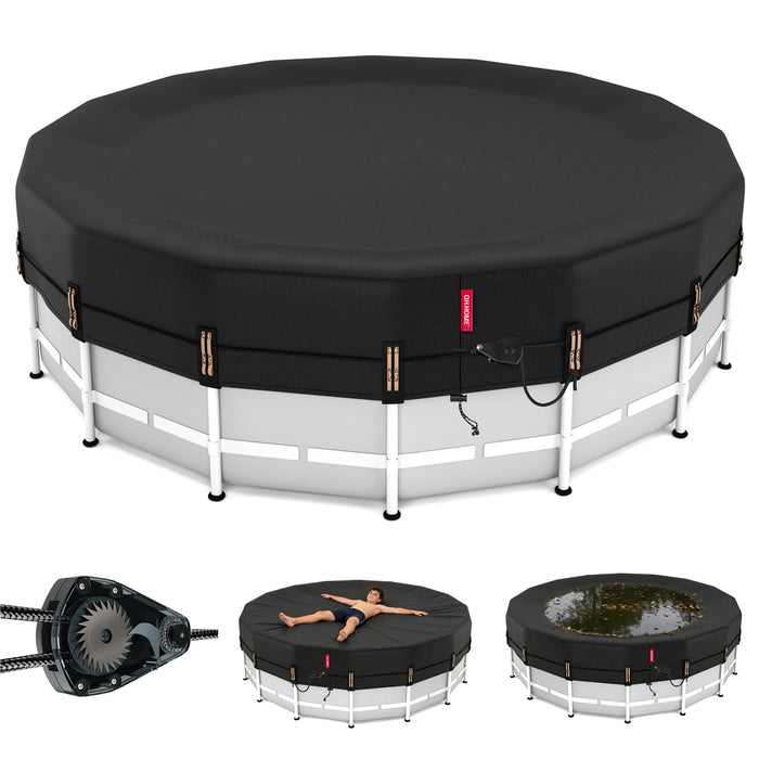 QH.HOME 20ft Round Pool Cover,[Ultimate Windproof & Tear-Resistant Fabric],Snug Fit with Patented Ratchet & Weight Rings,Solar Pool Cover for Above Ground Pools, Blocks Leaves &Waterproof