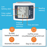 IPROVEN Blood Pressure Monitor Wrist for Home Use, FSA HSA Eligible, Heart Rate Monitor & Large Blood Pressure Wrist Cuff, Large LCD Display, Colored AHA Indicator