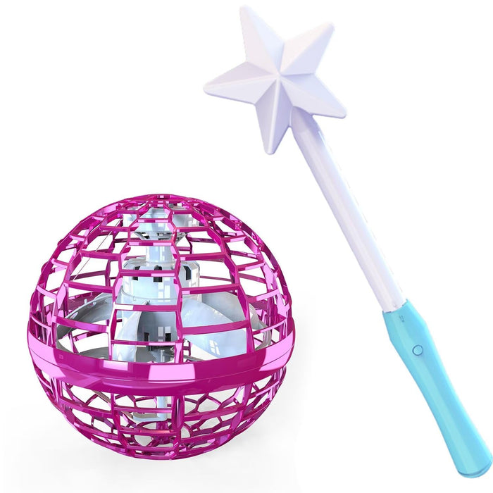 ATHLERIA Pink Flying Orb Ball with Wand,Cool Stuff Gadgets Christmas Birthday Presents Toys for Boy Girl Teens 6 7 8 9 10+ Year Old, Hover Boomerang Mini Drones for Kids,Flying Spinner