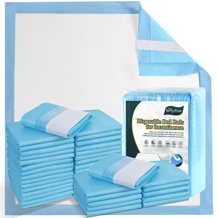 SOFYFINE Bed Pads with Adhesive Strip 30"x36" Thicken Elderly Adults Incontinence Underpads Disposable,Heavy Duty Absorbent Chucks Waterproof,XL Extra Large Puppy Pee Training Pad[25 Pads]