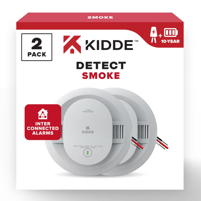 Kidde Hardwired Smoke Detector, 10-Year Battery Backup, Interconnectable, LED Warning Light Indicators, 2 Pack