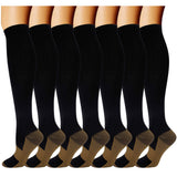 Double Couple 7 Pairs Copper Compression Socks for Men Women 20-30 mmHg Knee High Stockings, XX-Large, Black