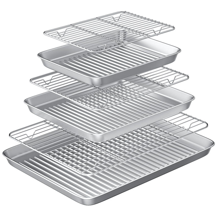 Baking Sheet with Wire Rack Set: 3 Baking Pans + 3 Cooling Racks for Cooking and Baking - Stainless Steel Nonstick Bacon Pans for Oven, Warp Resistant & Heavy Duty & Rust Free