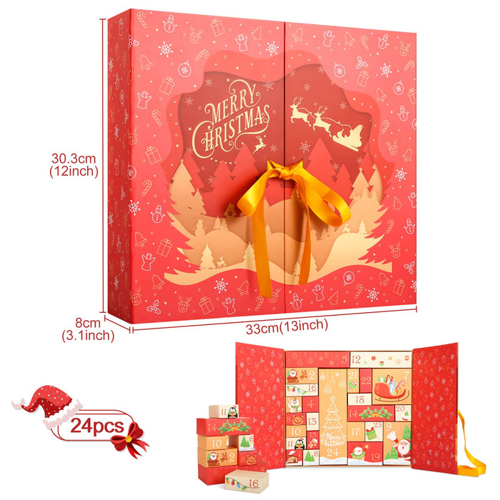 GWHOLE Christmas Advent Calendar 2024, 24 Days Advent Countdown Gift Boxes Refillable Christmas Countdown Calendar Gift Boxes for Gift Wrap Xmas Decoration (Red)