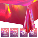 8 Pack Hot Pink Iridescence Plastic Tablecloths Shiny Disposable Laser Rectangle Table Covers Holographic Foil Tablecloth Iridescent Party Decorations Birthday Bridal Wedding Christmas, 54 x 108 Inch