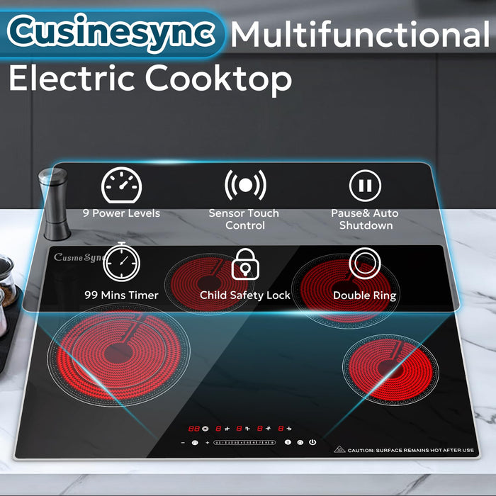 Cusinesync Electric Stove Top with Knob Control, Temperature Warning Function, Perfect for Elderly and people with Poor Eyesight