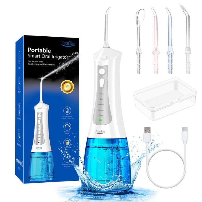 TeenTan Power Water Flosser for Teeth, Electric Flosser Water, 5 Pressure Levels,Portable Water Flosser,Travel Water Flosser (White)