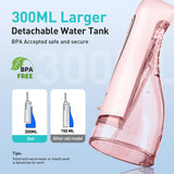 COSLUS Water Dental Flosser Teeth Pick: Portable Cordless Oral Irrigator 300ML Rechargeable Travel Irrigation Cleaner IPX7 Waterproof Electric Waterflosser for Teeth Cleaning F5020E Pink