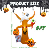 OurWarm 8FT Scary Tree Halloween Inflatables Outdoor Decoration, Blow Up Yard Halloween Decor Inflatable Tree with Ghost, Pumpkin, Tombstone and Eyeball for Garden, Lawn, Halloween Party Decorations