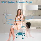 KSITEX Upgrade Shower Stool for Inside Shower, Small Corner Plastic Stool for Seniors Adult, 360° Swivel Shower Stool for Bathroom Adjustable Height Bath Stools with Shelf Tray