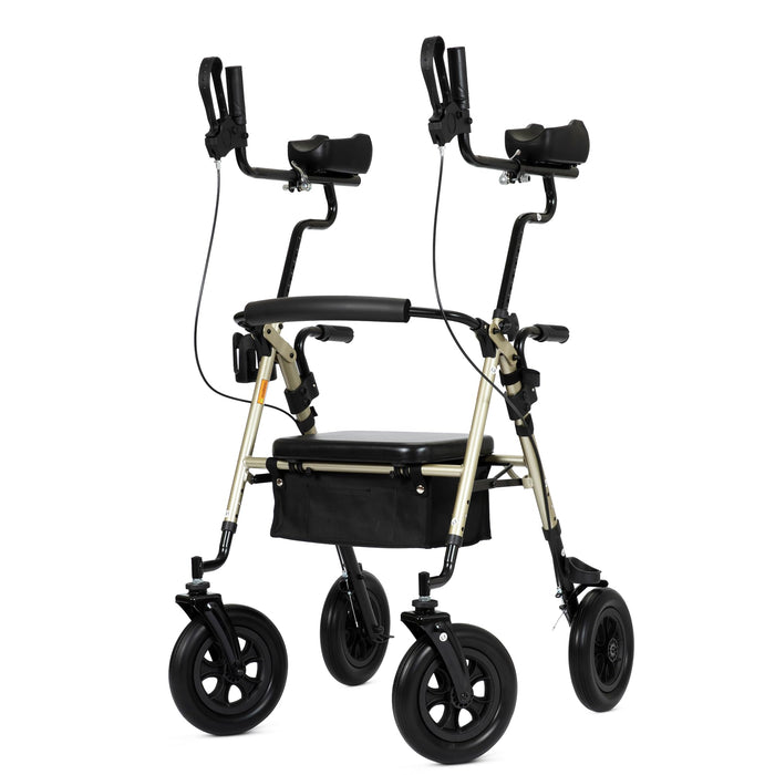 ELENKER All-Terrain Upright Rollator Walker with Padded Seat, 10" Wheels for Seniors, Champagne