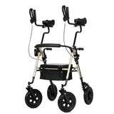 ELENKER All-Terrain Upright Rollator Walker with Padded Seat, 10" Wheels for Seniors, Champagne