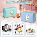 TOPEAST Personalized Birthday Gifts for Women, Preppy Patch Makeup Bag, Chenille Letter Pouch Cosmetic Bag, Travel Organizer, Christmas Gifts for Friends, Cute Stuff For Girls (Blue L)